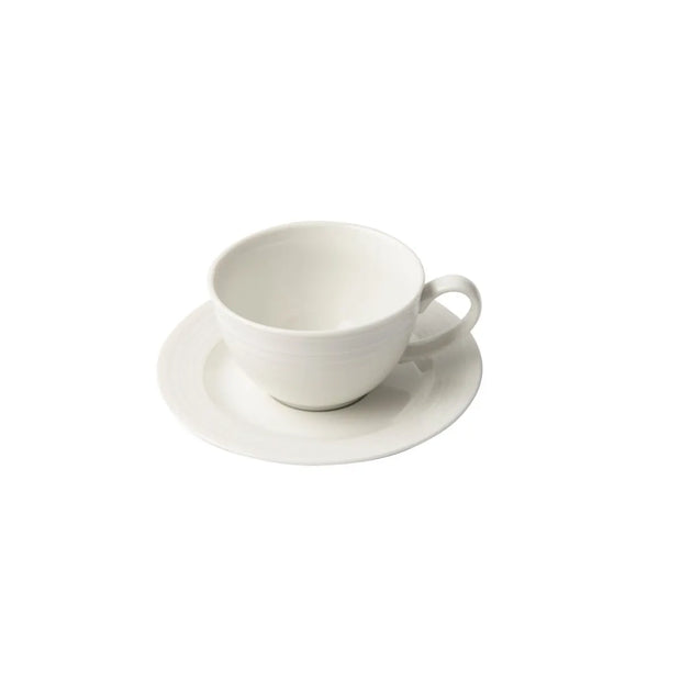 Jenna Clifford Embossed Lines Cup & Saucer - Cream White