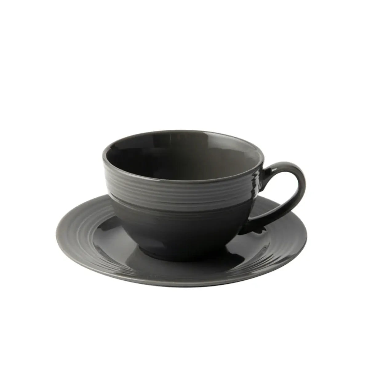 Jenna Clifford Embossed Lines Cup & Saucer - Dark Grey
