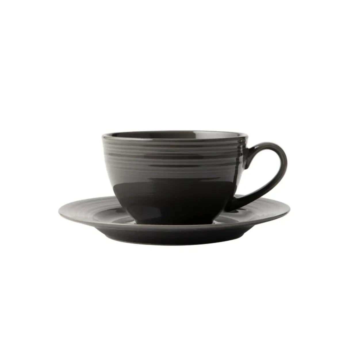 Jenna Clifford Embossed Lines Cup & Saucer - Dark Grey