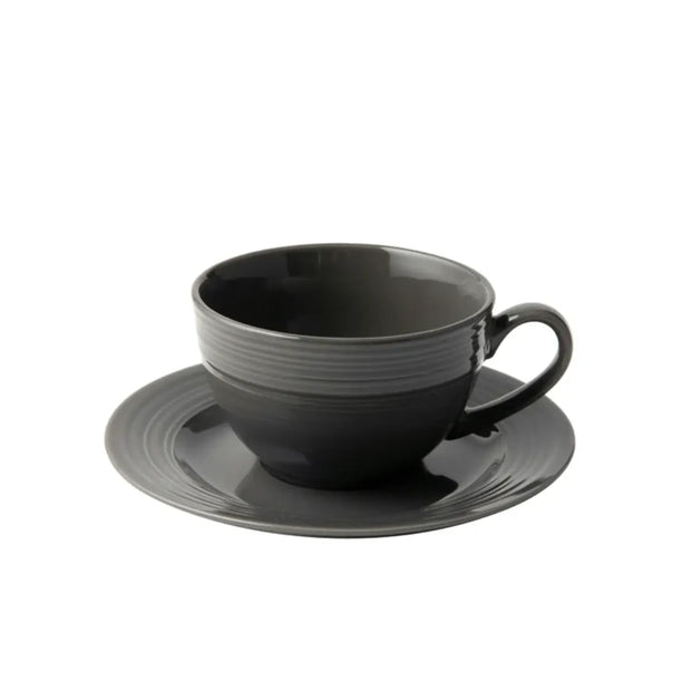 Jenna Clifford Embossed Lines Cup & Saucer - Dark Grey