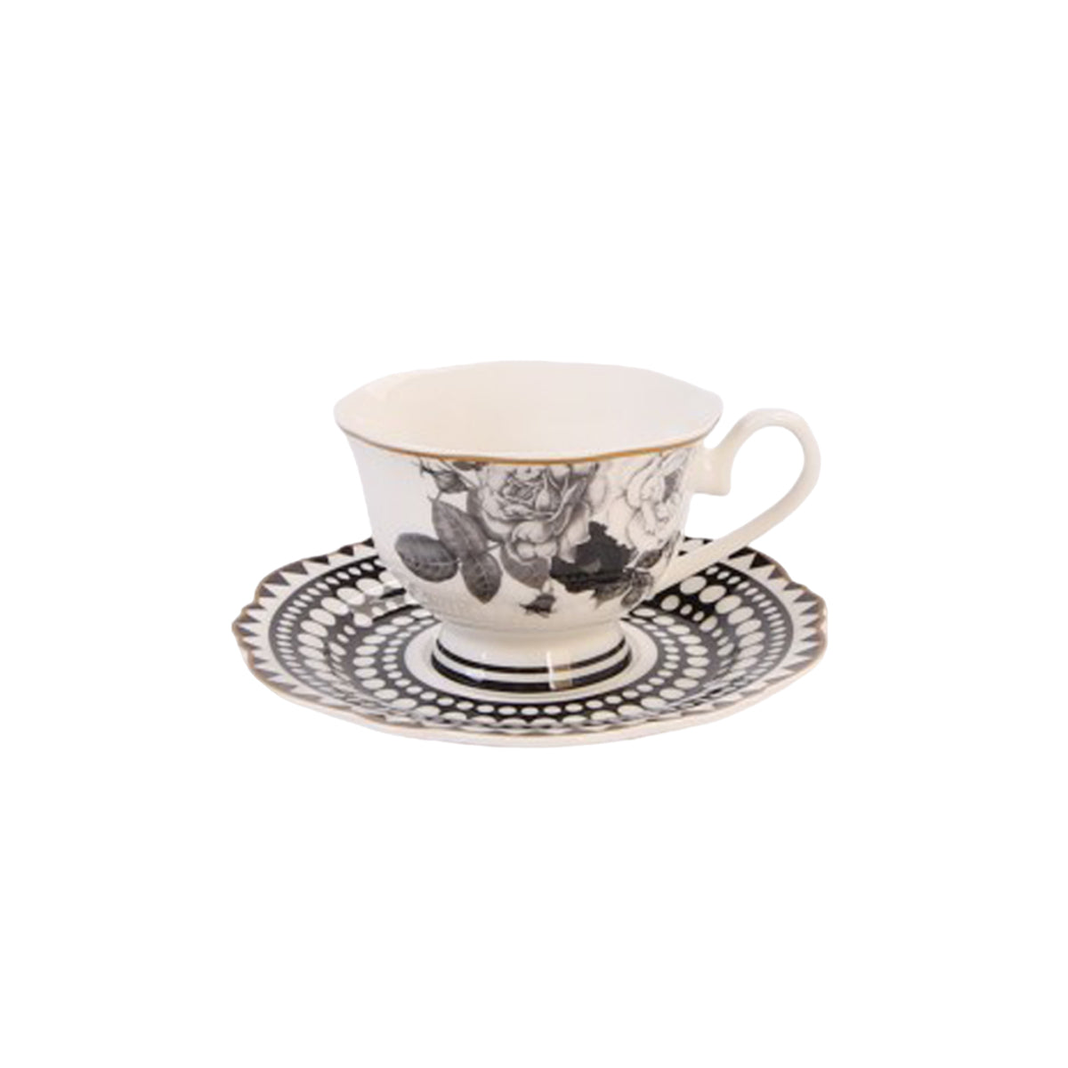 Jenna Clifford Black Rose Cup and Saucer