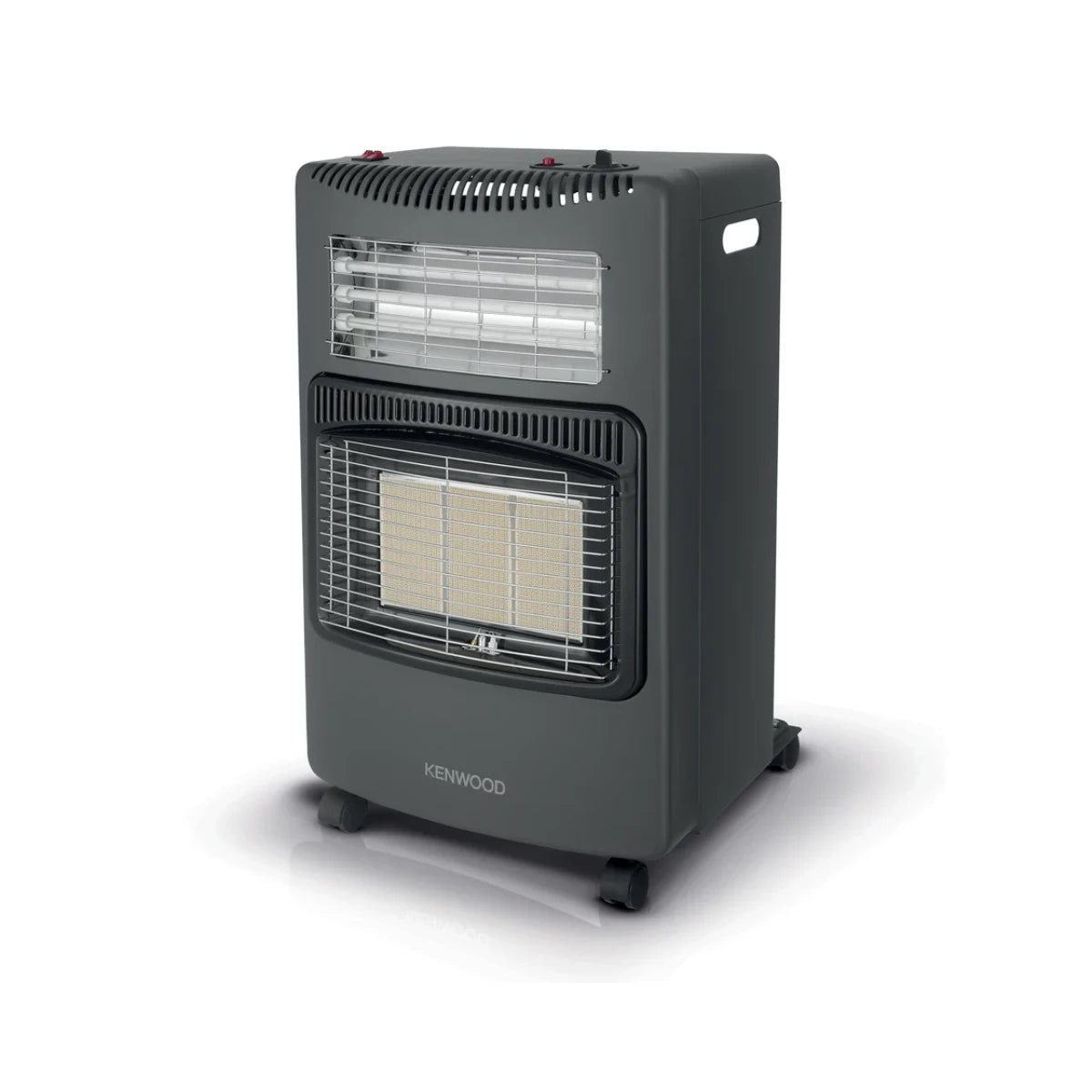 Kenwood black hybrid heater with 3 gas panels and 3 electric quartz bars