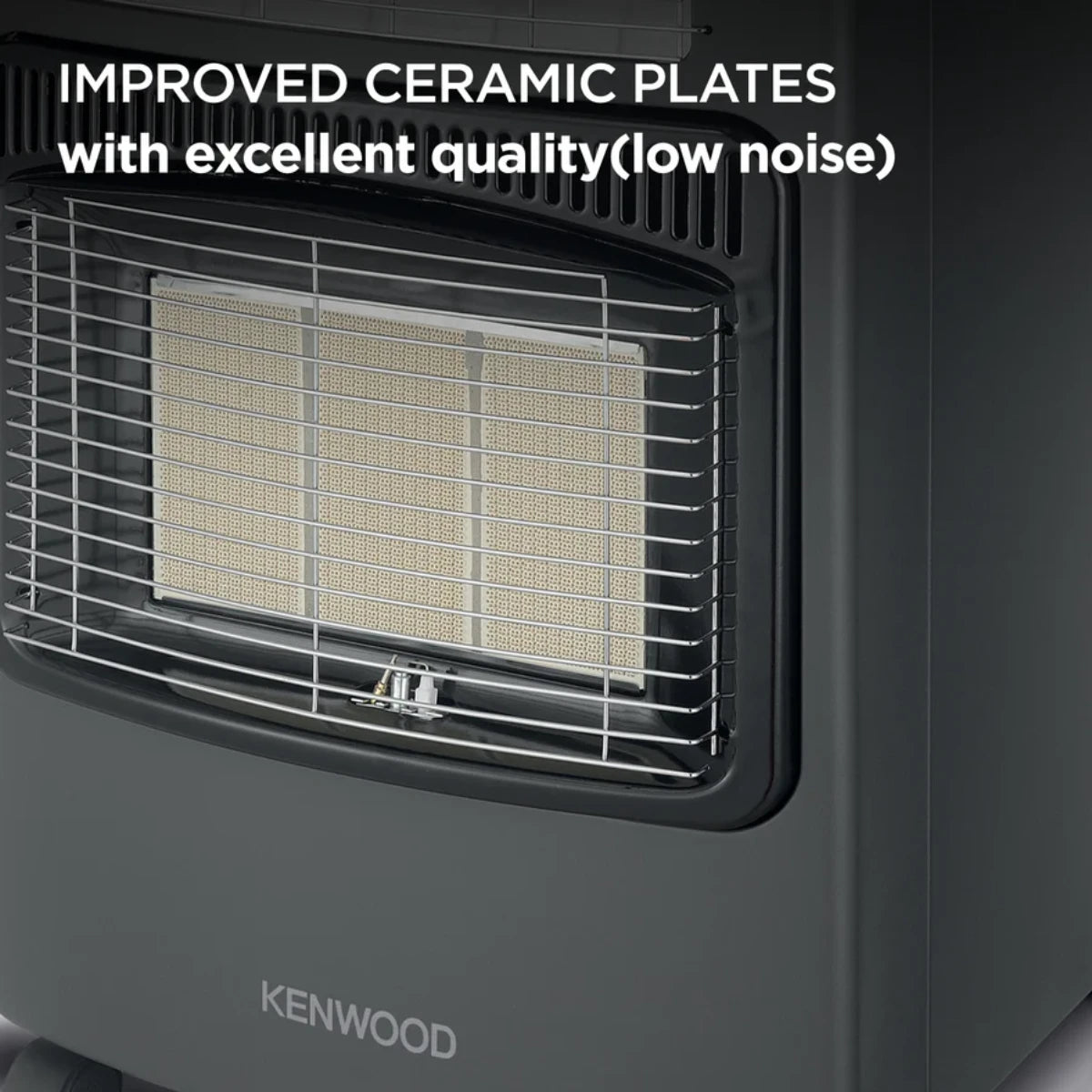 Kenwood black hybrid heater with 3 gas panels and 3 electric quartz bars