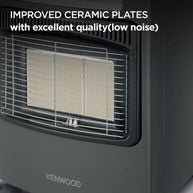 Kenwood black hybrid heater with 3 gas panels and 3 electric quartz bars