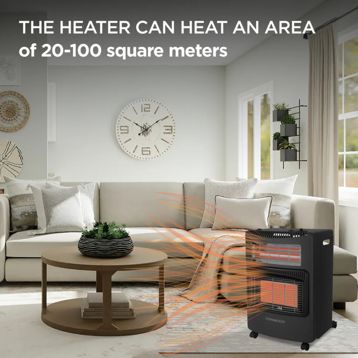 Kenwood black hybrid heater with 3 gas panels and 3 electric quartz bars