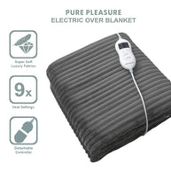 Pure Pleasure PHP006 Striped Grey Flannel Fleece Heated Throw Overblanket with Digital Controller.