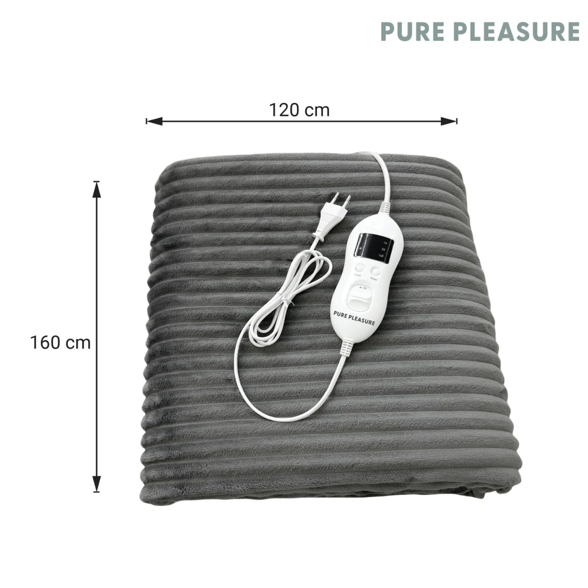 Pure Pleasure PHP006 Striped Grey Flannel Fleece Heated Throw Overblanket with Digital Controller.