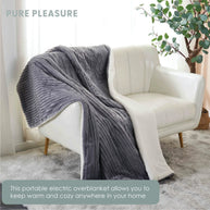 Pure Pleasure PHP006 Striped Grey Flannel Fleece Heated Throw Overblanket with Digital Controller.