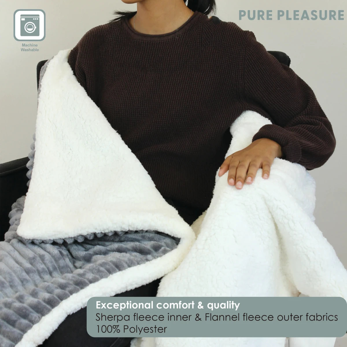 Pure Pleasure PHP006 Striped Grey Flannel Fleece Heated Throw Overblanket with Digital Controller.