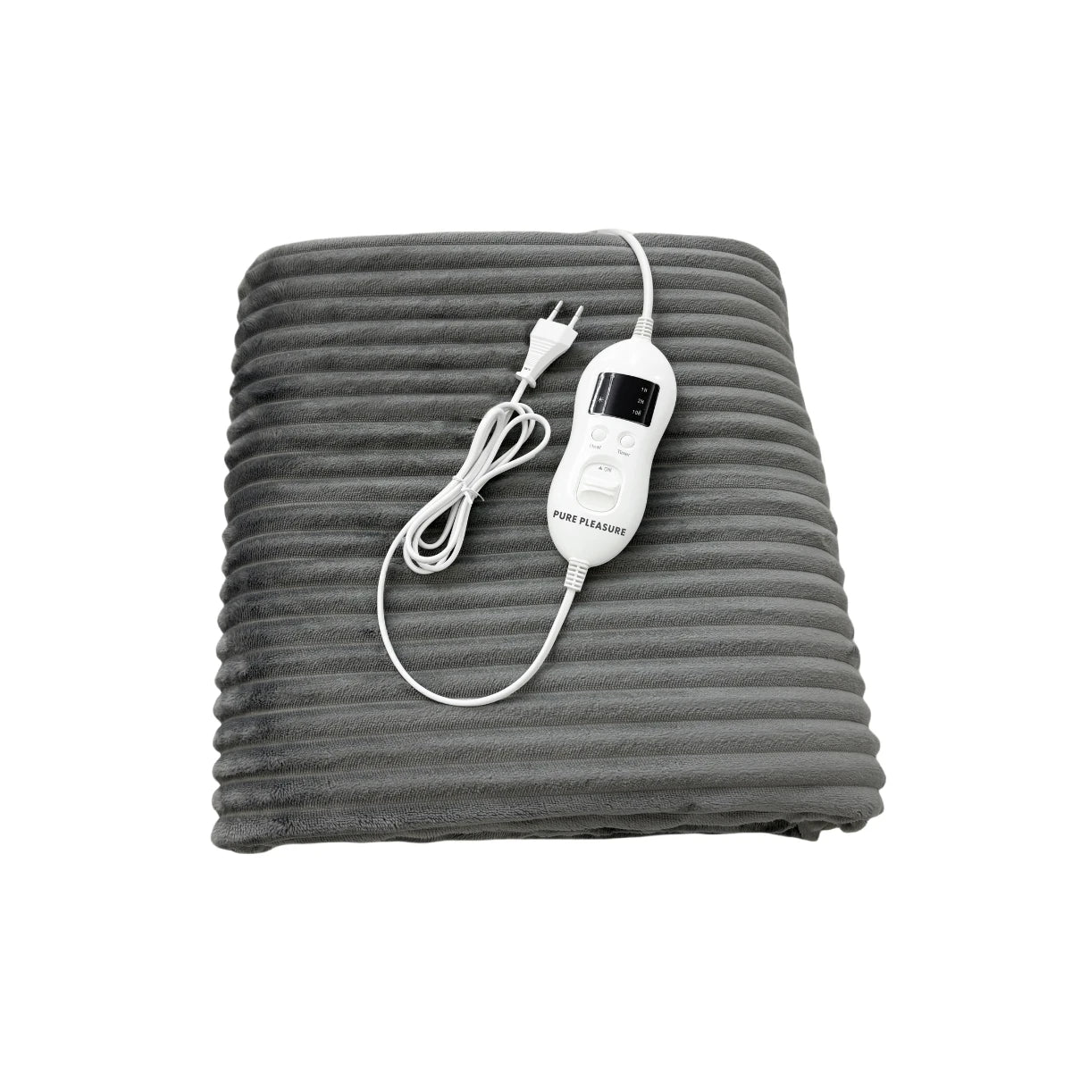 Pure Pleasure PHP006 Striped Grey Flannel Fleece Heated Throw Overblanket with Digital Controller.
