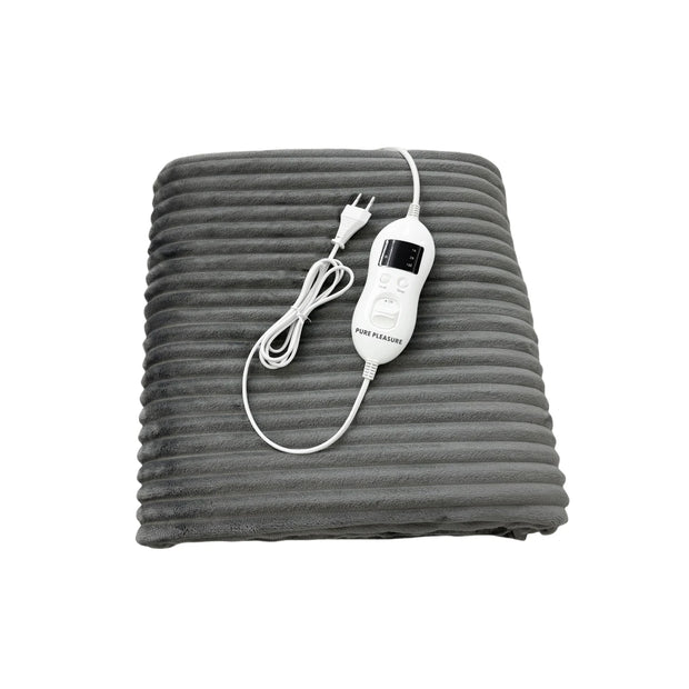 Pure Pleasure PHP006 Striped Grey Flannel Fleece Heated Throw Overblanket with Digital Controller.