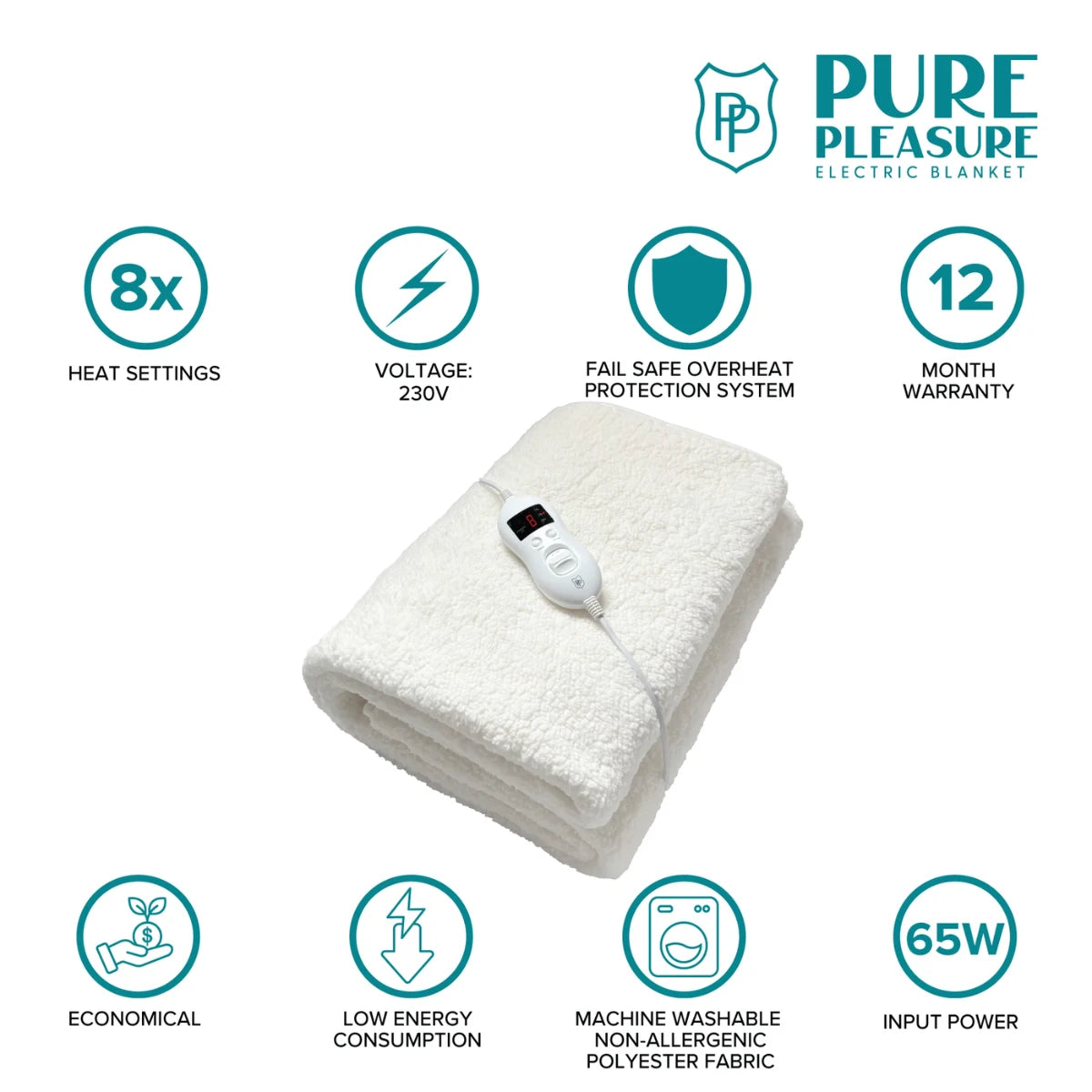 Pure Pleasure Fullfit Sherpa Fleece Electric Blanket With Elastic