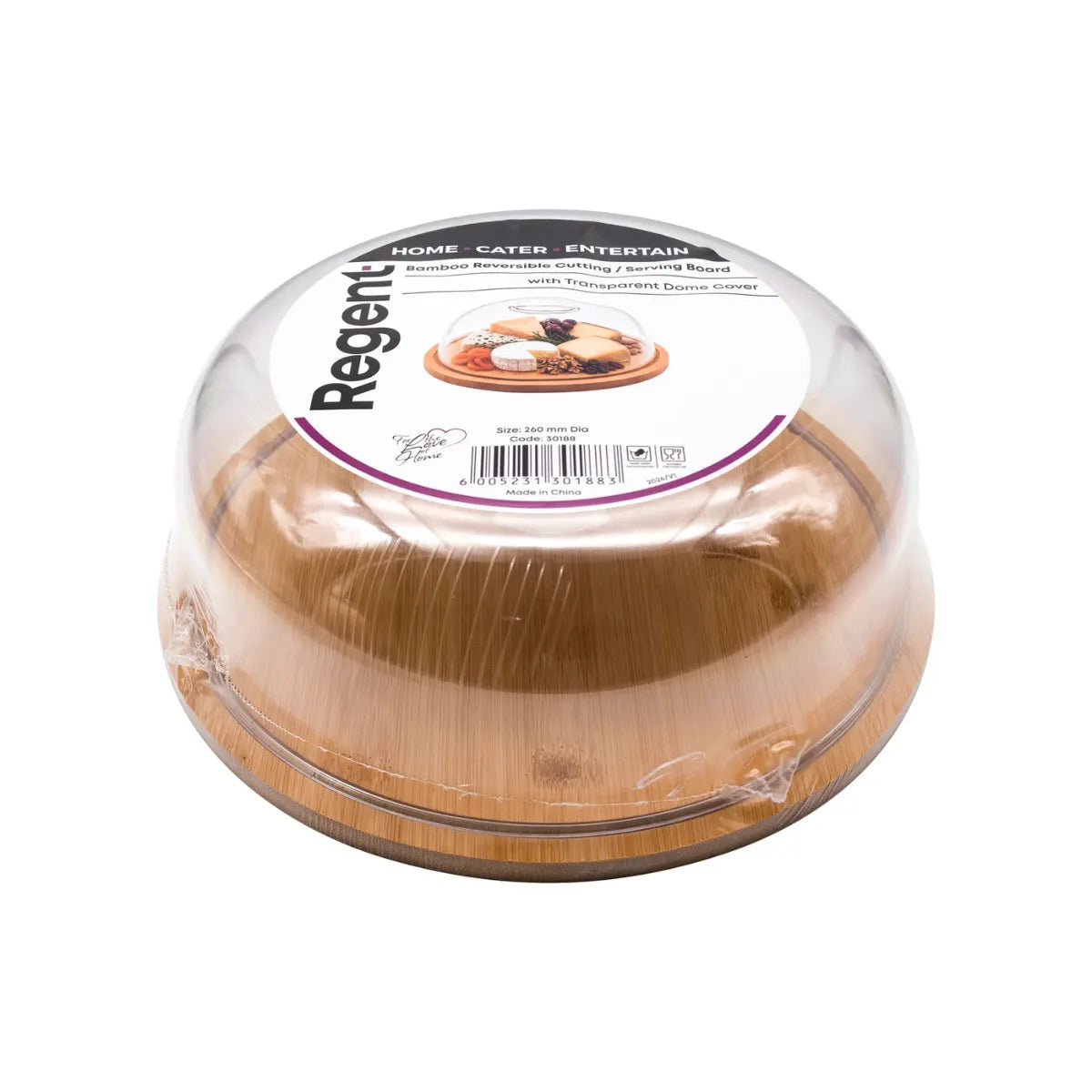 Regent Bamboo Reversible Cutting/Serving Board with Dome Cover - 280mm