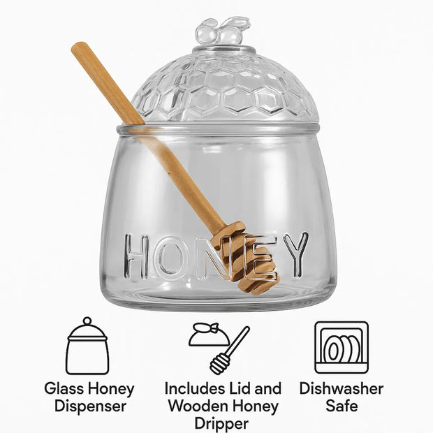 Regent Glass Honey Dispenser With Lid & Dipper 590ml