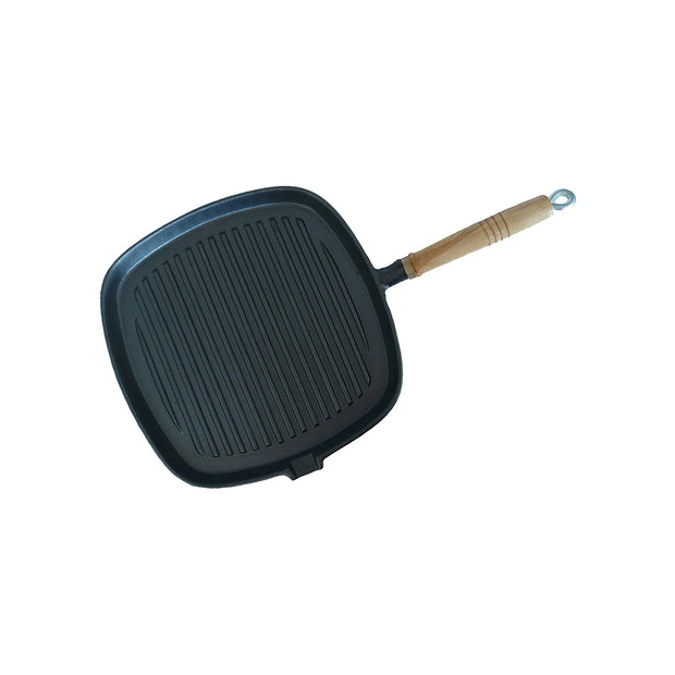 Regent Cookware Cast Iron Square Skillet With Wooden Handle 25cm