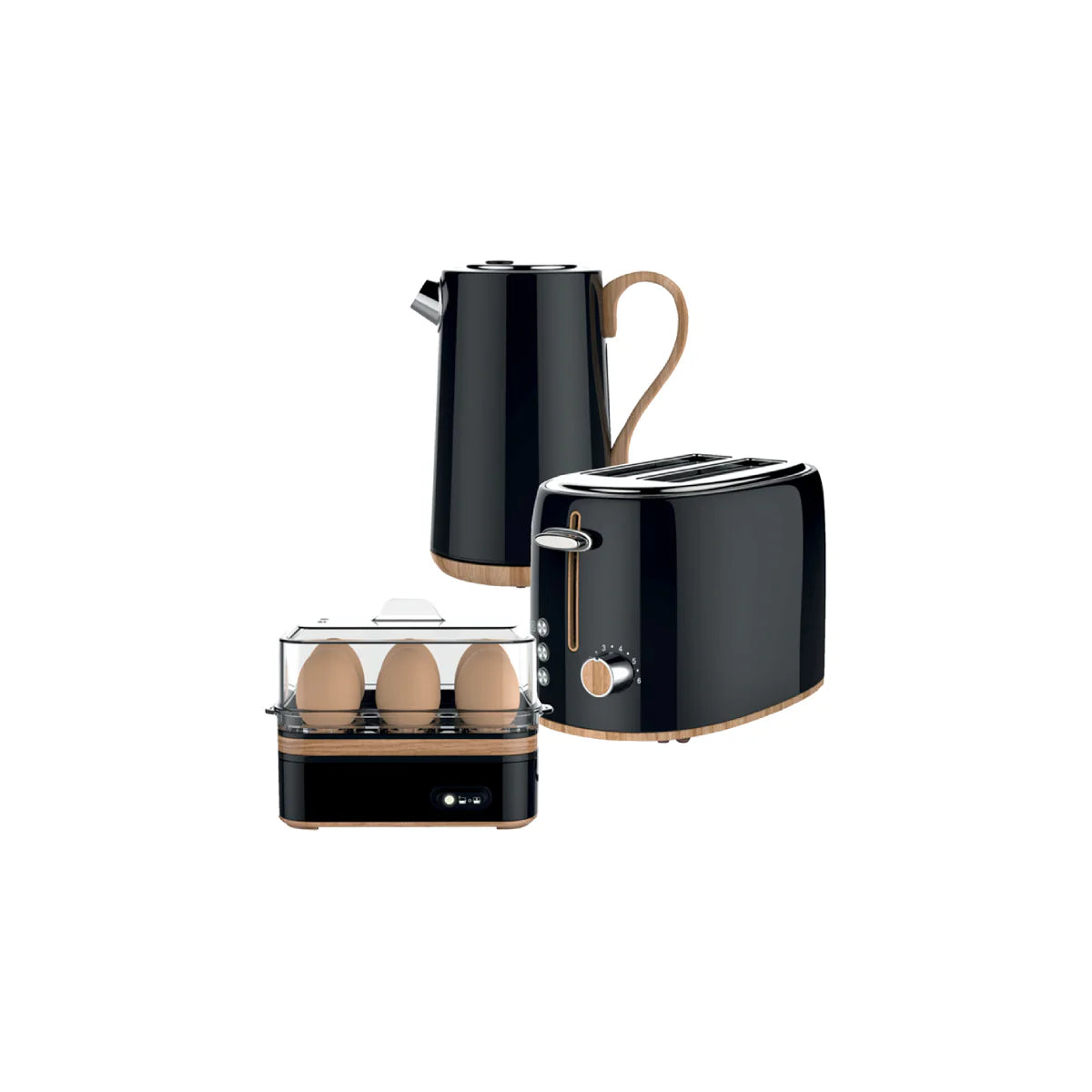 Swan Black Cordless Kettle & 2 Slice Toaster & Egg Boiler