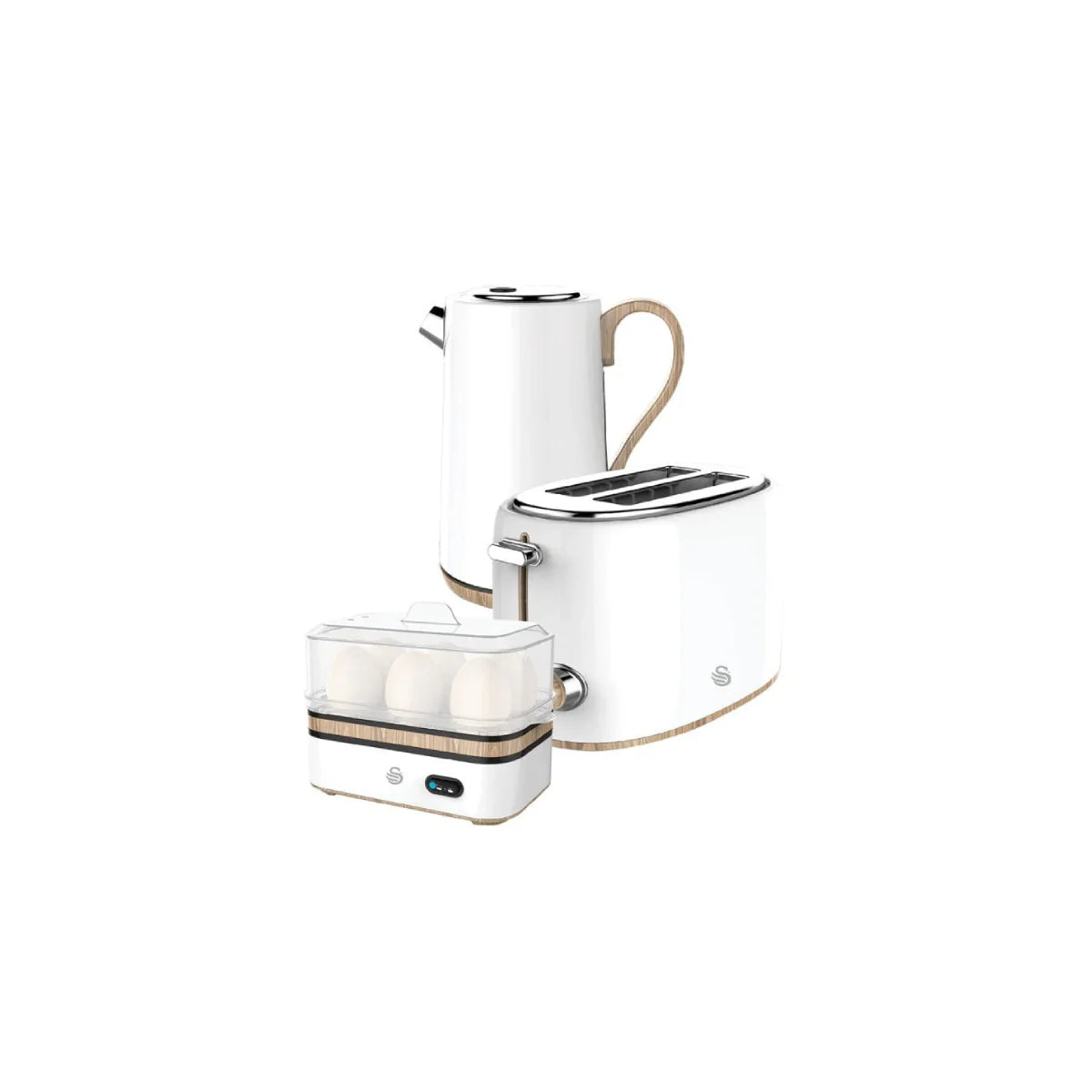 Swan White Cordless Kettle & 2 Slice Toaster & Egg Boiler