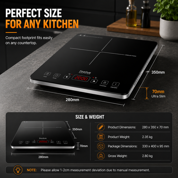 Feelive 2000W SIngle Portable Induction Cooktop Touch Control Black