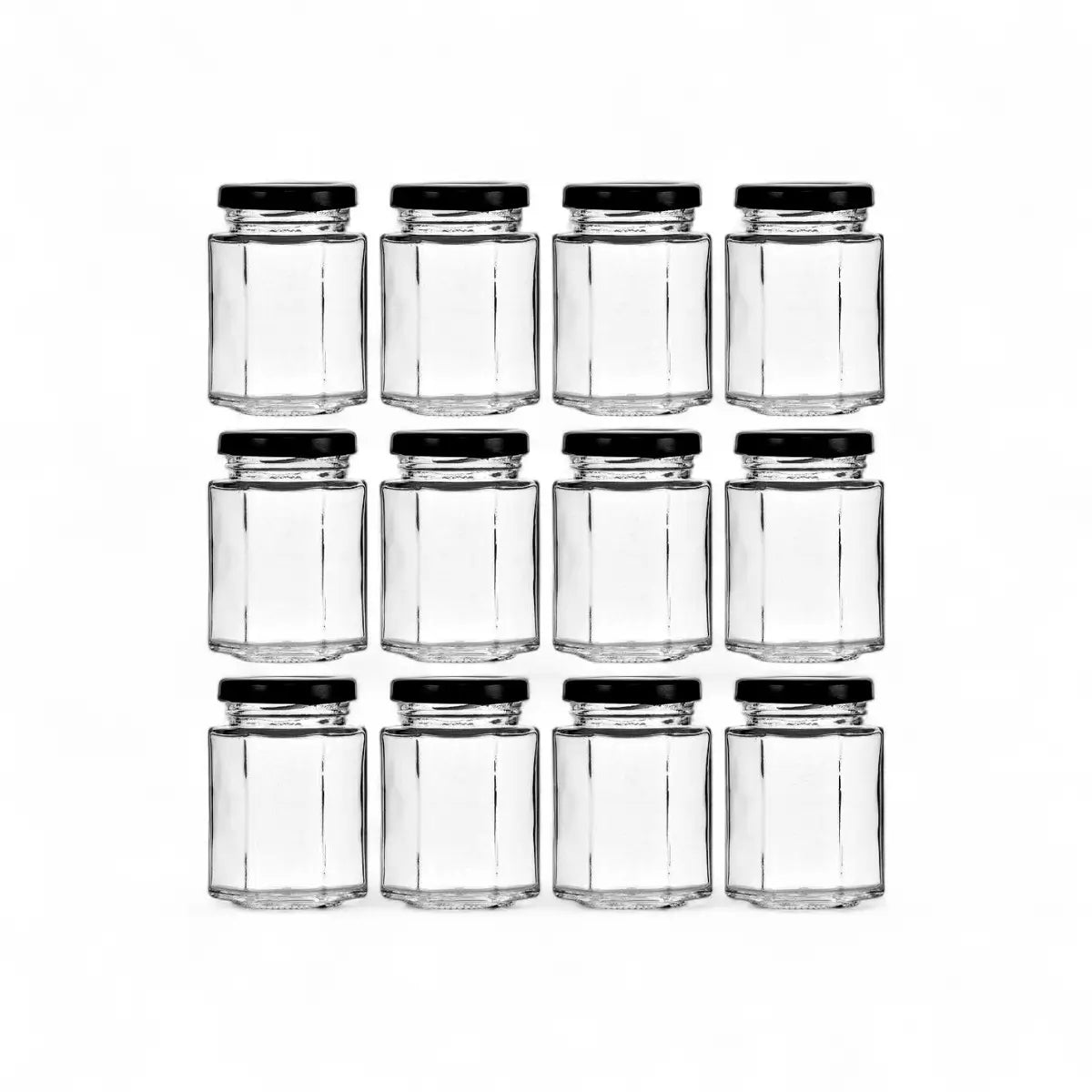Regent Glass Hexagonal Jar With Black Lid 12 Pack - 130ml