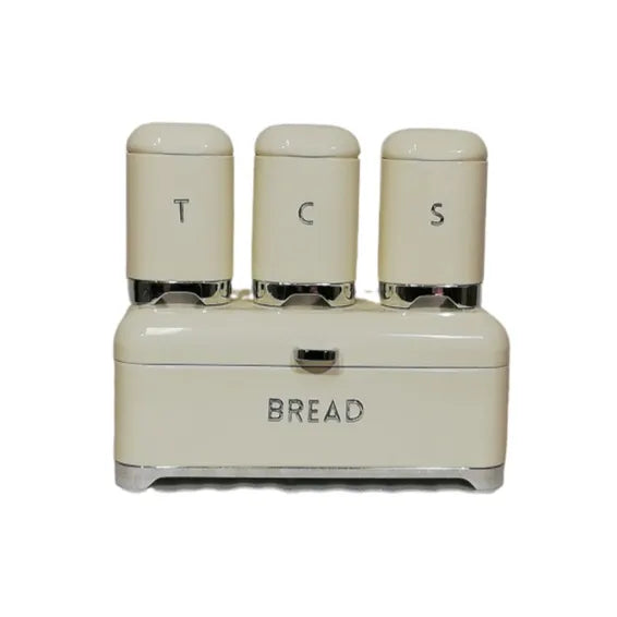 Continental Homeware Two Tone Bread Bin W/ 3 Canisters - Cream