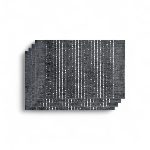 Regent Place Mats Pvc/cotton Weave Black/white Stripe 4 Pack Roll