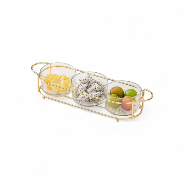 Aqua Jar Glass On Golden Rack 140ml 3pc Set