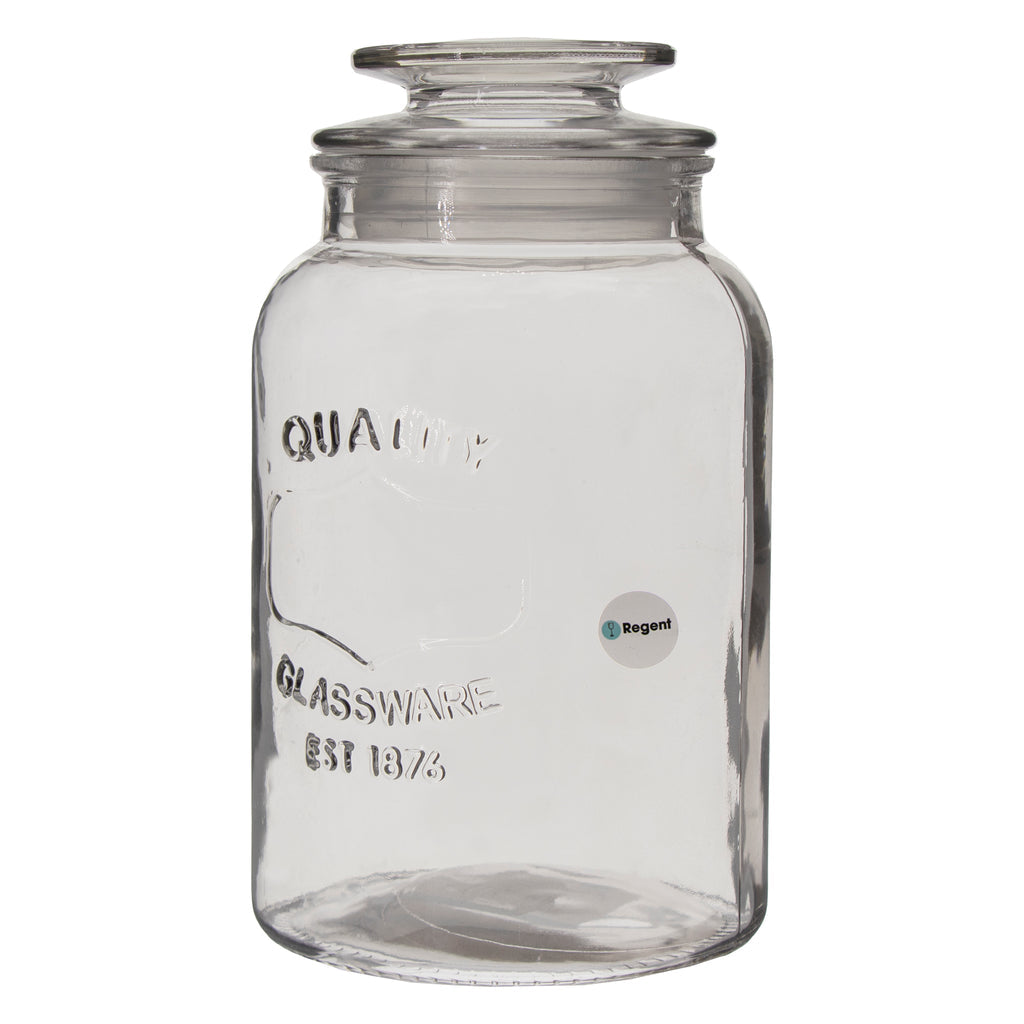 Regent Round Canister (Quality) Embossed With Glass Lid