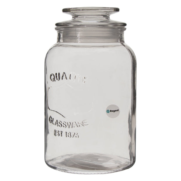 Regent Round Canister (Quality) Embossed With Glass Lid