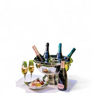 Hammered Stainless Steel Punch Bowl with 6-Bottle Holder Inserts