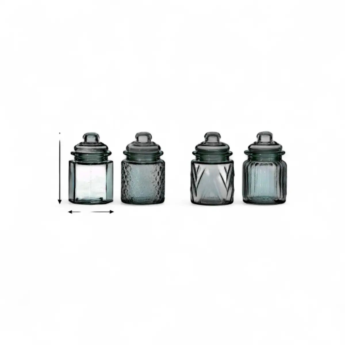 Regent Mini Glass Canisters Assorted Designs 4 Piece Set - 300ml