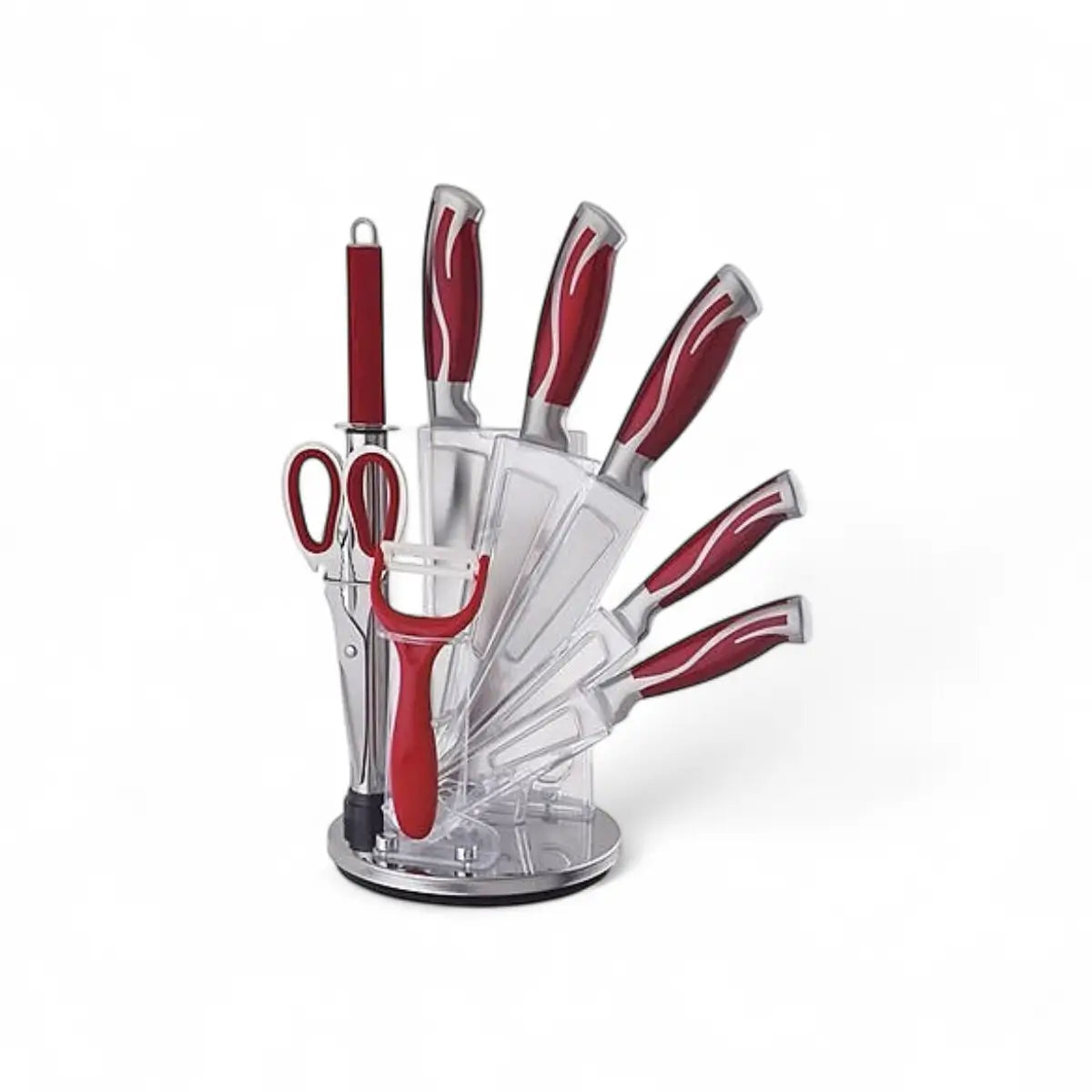 Continental Homeware Knife Set Red With Silver Lines 9pc