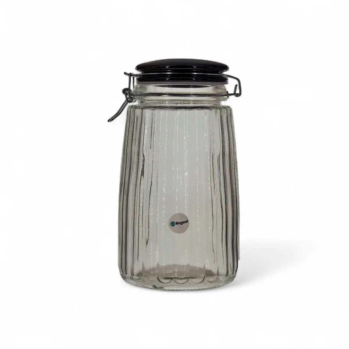 Regent Ribbed Hermetic Glass Canister With Black Ceramic Lid & Metal Clip