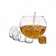 Consol Genoa 11L Glass Punch Bowl, 6 Glasses (340ml) and Plastic Ladle 8 Pce Set - 300x230mm