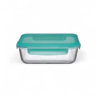 Pasabahce Rectangular Storage Bowl with Green Clip‑Lock Lid 1 L