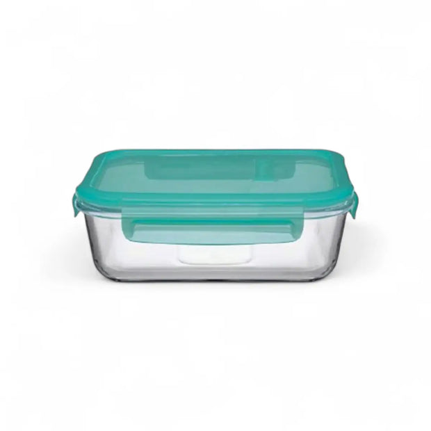 Pasabahce Rectangular Storage Bowl with Green Clip‑Lock Lid 1 L