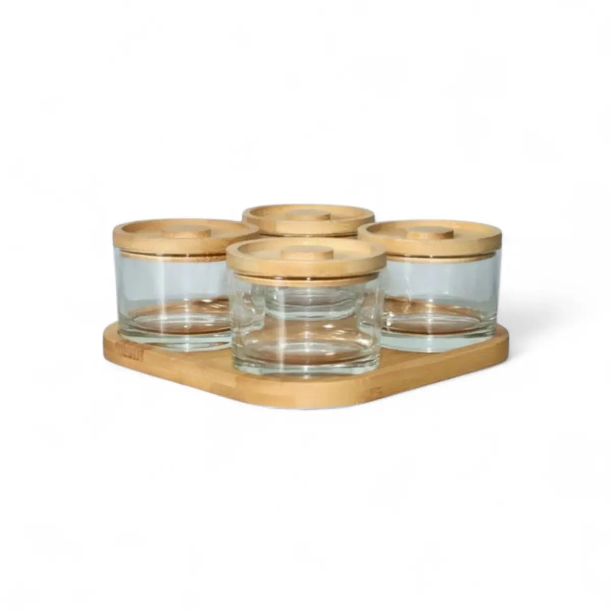 Aqua 4pc Condiment Set With Bamboo Lid On Tray 140ml