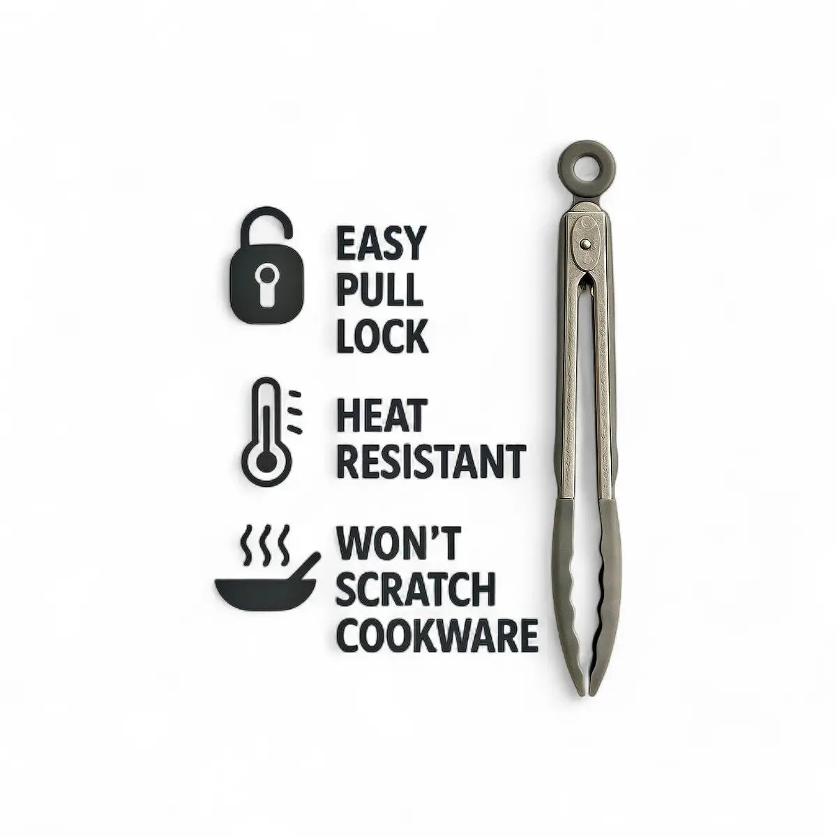 Regent Food Tong Stainless Steel with Grey Silicone Tips - 275mm