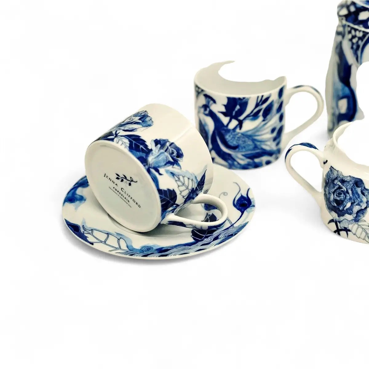 Jenna Clifford Peacock Sapphire Garden Cup & Saucer Set of 4