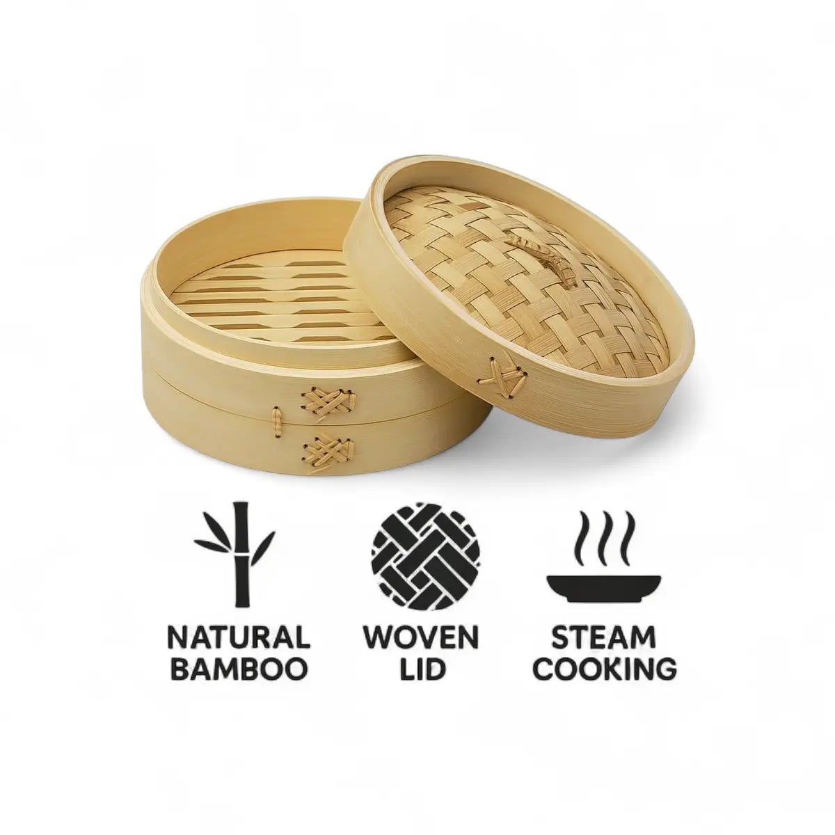 Regent 1-Tier Oriental Bamboo Steamer with Lid (180mm x 84mm)