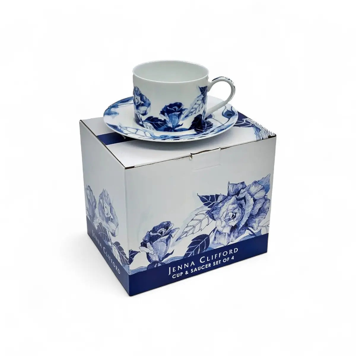 Jenna Clifford Peacock Sapphire Garden Cup & Saucer Set of 4
