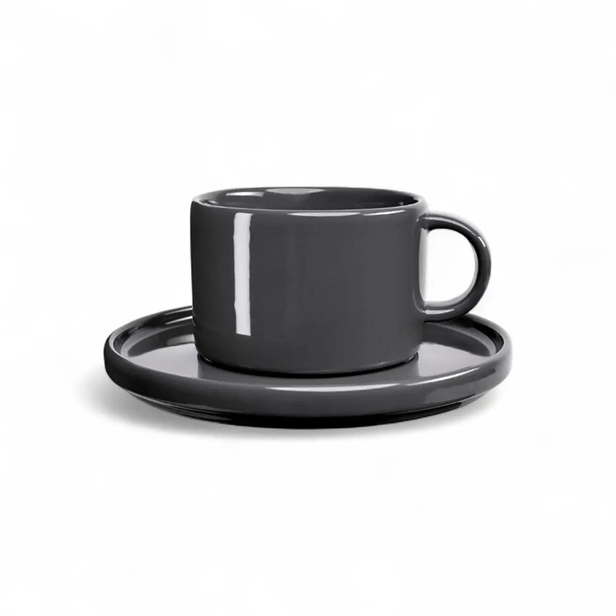 Jan Flat Stackable Cup & Saucer Dark Grey