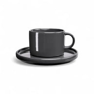 Jan Flat Stackable Cup & Saucer Dark Grey