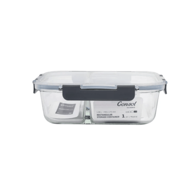 Consol Madrid Rect. 2 Division Storage Container With Clip On Lid