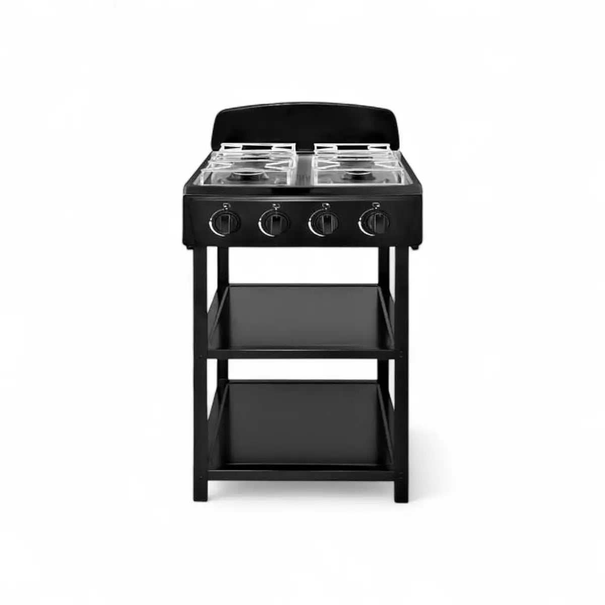 Goldair Freestanding Portable 4 Burner Gas Cooker Stove with Shelves - Black