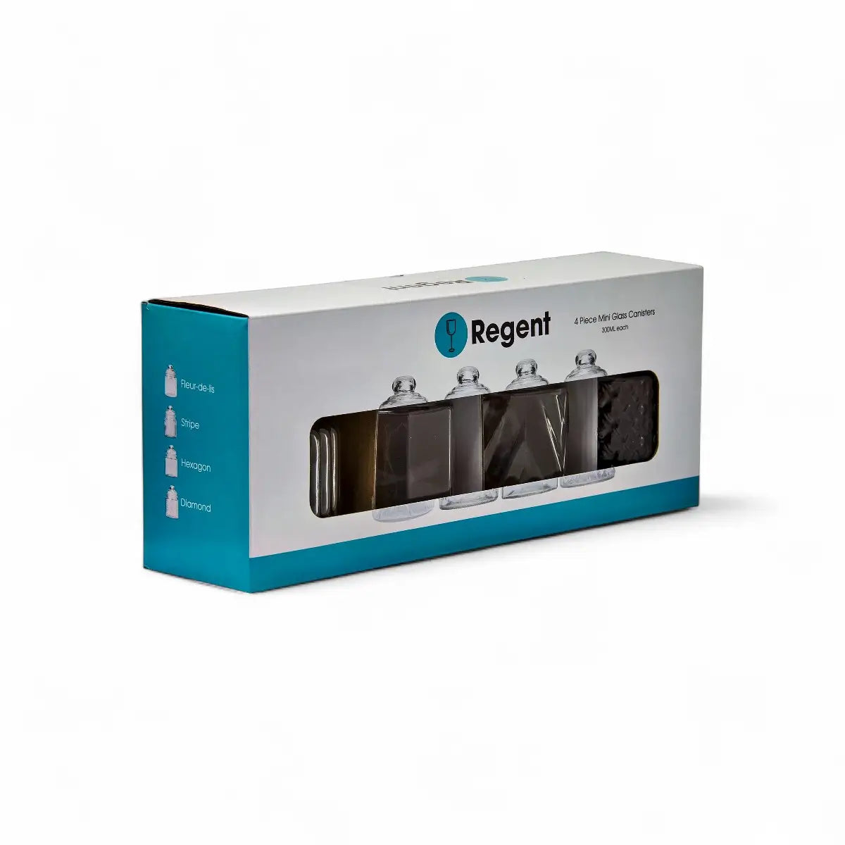 Regent Mini Glass Canisters Assorted Designs 4 Piece Set - 300ml
