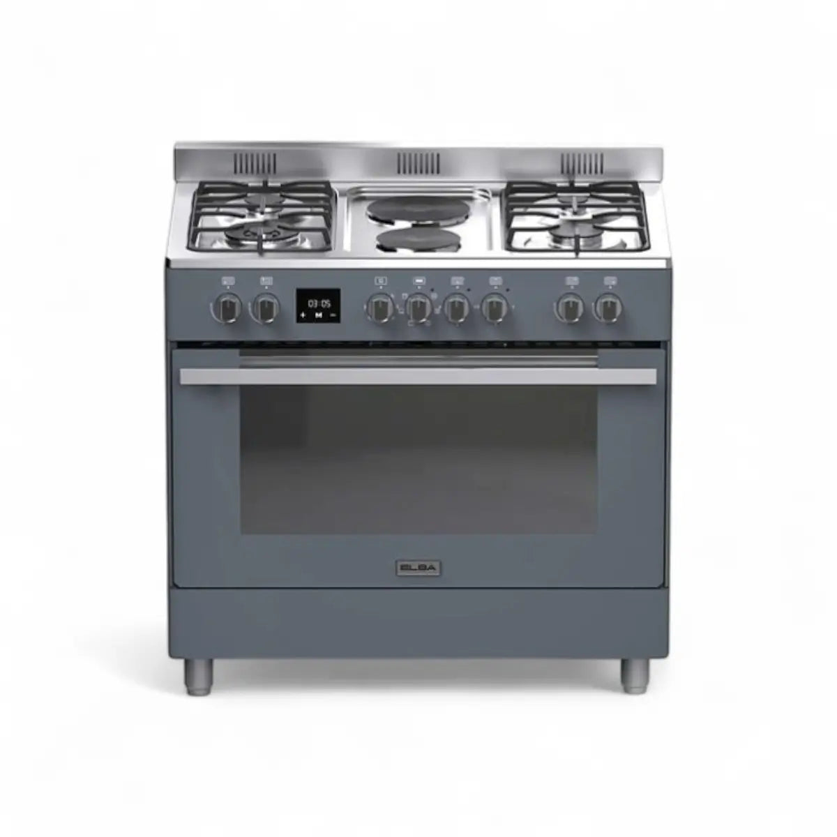 Elba 90cm 4 Gas Burner with 2 Electric Solid Plates & Electric Oven - Slate Grey