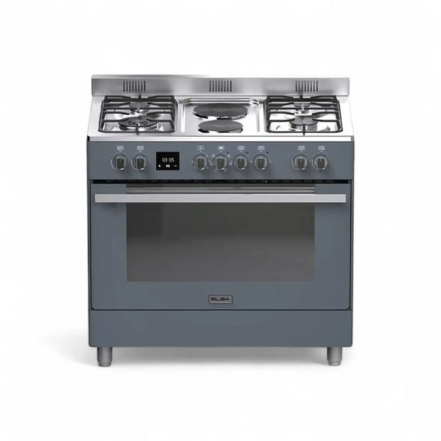 Elba 90cm 4 Gas Burner with 2 Electric Solid Plates & Electric Oven - Slate Grey