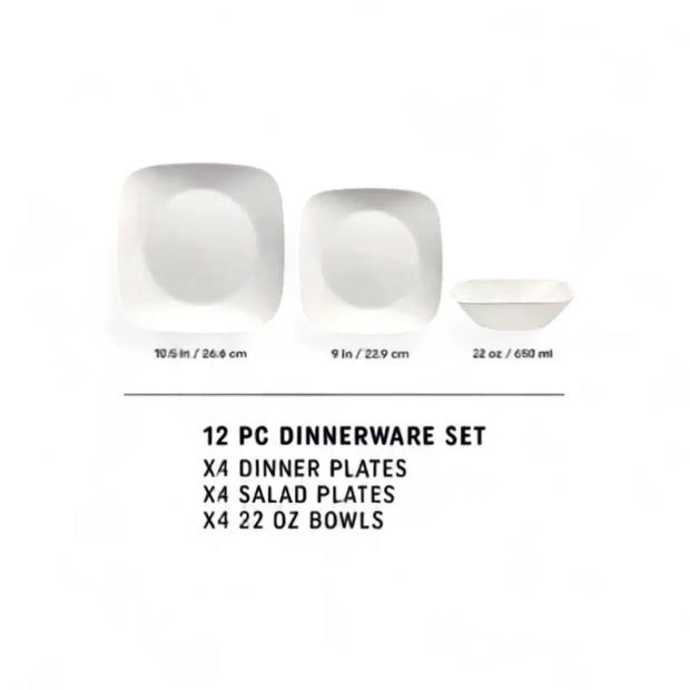 Corelle Pure White 12 Pc Dinner Set