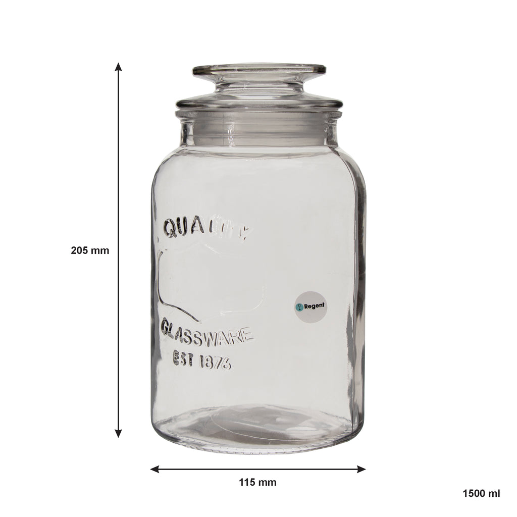 Regent Round Canister (Quality) Embossed With Glass Lid