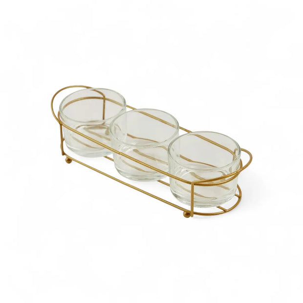Aqua Jar Glass On Golden Rack 140ml 3pc Set